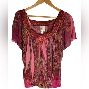 - B7- Women’s - Large Boho Sheer Top blouse